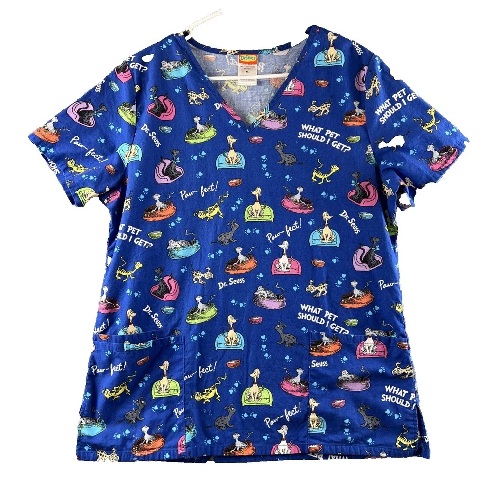 Dr.Seuss Scrub Top Short Sleeve Size M What Pet Should I get Veterinarian